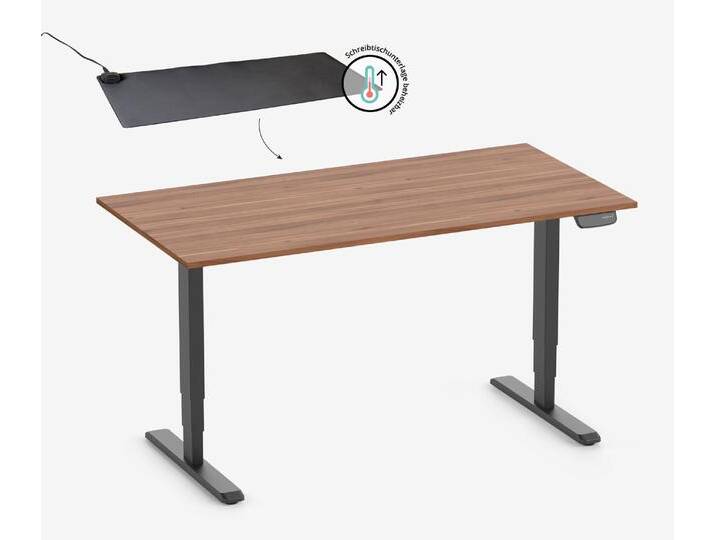 PRIMUS Rechteckschreibtisch, Gestell Schwarz, Tischplatte 1800 x 800 x 19 mm Nussbaum + Beheizbare Schreibtischunterlage PRIMUS Rechteckschreibtisch, Gestell Schwarz, Tischplatte 1800 x 800 x 19 mm Nussbaum + Beheizbare Schreibtischunterlage von Ergolutions