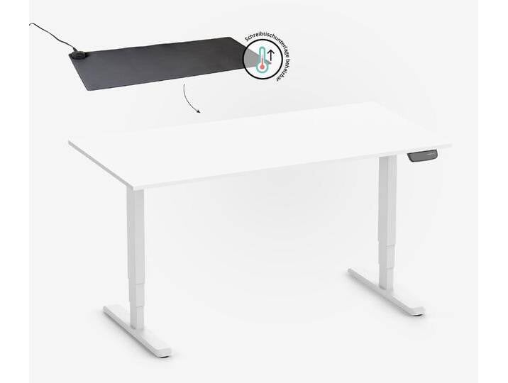 PRIMUS Rechteckschreibtisch, Gestell Weiß, Tischplatte 1400 x 800 x 19 mm Topweiß + Beheizbare Schreibtischunterlage PRIMUS Rechteckschreibtisch, Gestell Weiß, Tischplatte 1400 x 800 x 19 mm Topweiß + Beheizbare Schreibtischunterlage von Ergolutions