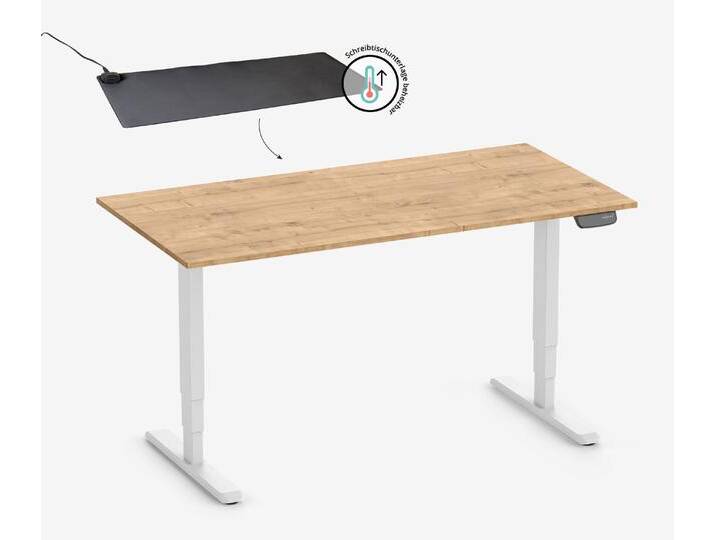 PRIMUS Rechteckschreibtisch, Gestell Weiß, Tischplatte 1800 x 800 x 25 mm Eiche + Beheizbare Schreibtischunterlage PRIMUS Rechteckschreibtisch, Gestell Weiß, Tischplatte 1800 x 800 x 25 mm Eiche + Beheizbare Schreibtischunterlage von Ergolutions