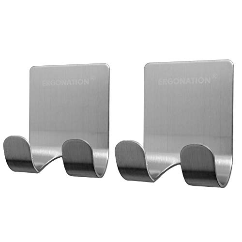 Ergonation Selbstklebender Rasiererhalter aus Edelstahl für Badezimmer, Dusche und Badewanne | Wasserdichter Halter/Wandhaken für Rasierer, Handtücher, Schlüssel, Regenschirme, Kabel (Silber, 2) von Ergonation