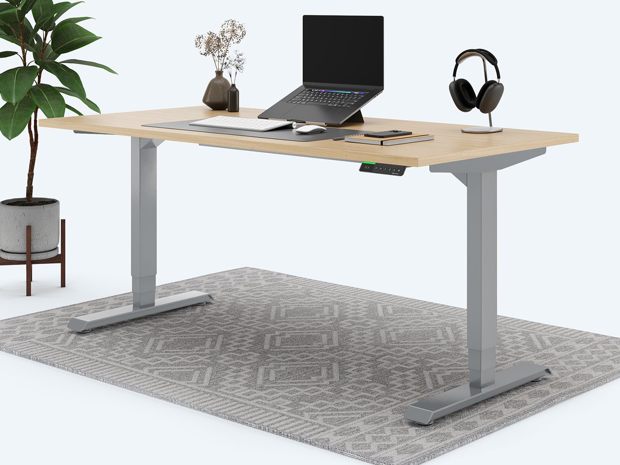 Desktopia Pro X - Elektrisch höhenverstellbarer Schreibtisch / Ergonomischer Tisch mit Memory-Funktion, 7 Jahre Garantie - (Ahorn, 120x80 cm, Gestell Grau) von Ergotopia