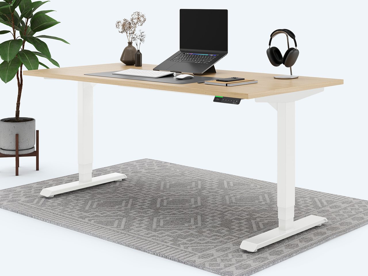 Desktopia Pro X - Elektrisch höhenverstellbarer Schreibtisch / Ergonomischer Tisch mit Memory-Funktion, 7 Jahre Garantie - (Ahorn, 120x80 cm, Gestell Weiß) von Ergotopia