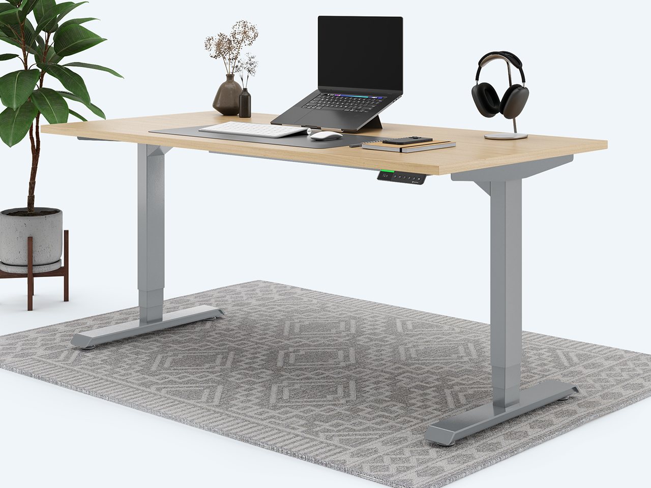 Desktopia Pro X - Elektrisch höhenverstellbarer Schreibtisch / Ergonomischer Tisch mit Memory-Funktion, 7 Jahre Garantie - (Ahorn, 180x80 cm, Gestell Grau) von Ergotopia