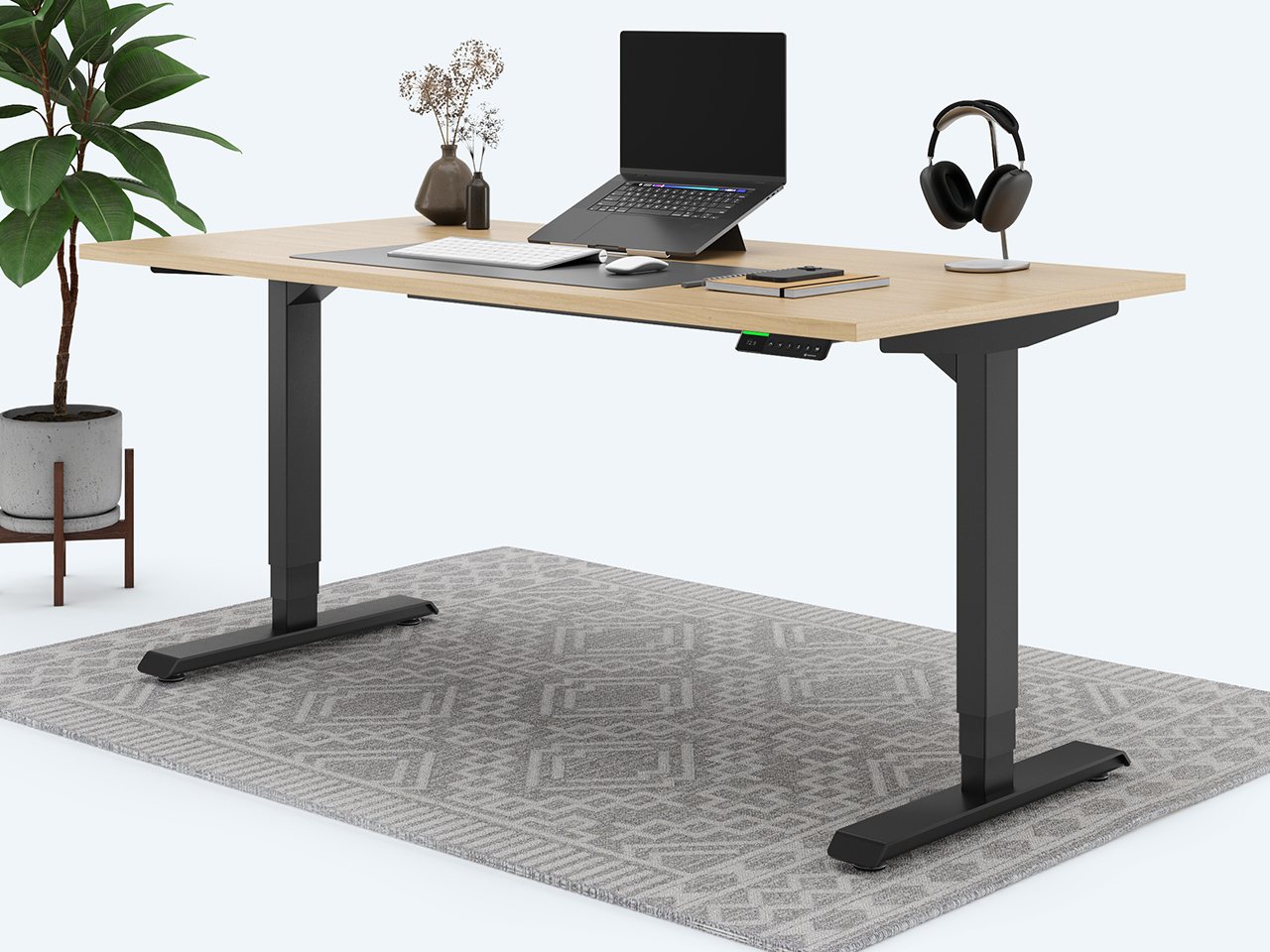 Desktopia Pro X - Elektrisch höhenverstellbarer Schreibtisch / Ergonomischer Tisch mit Memory-Funktion, 7 Jahre Garantie - (Ahorn, 180x80 cm, Gestell Schwarz) von Ergotopia