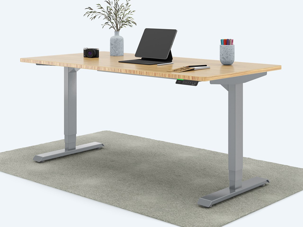 Desktopia Pro X - Elektrisch höhenverstellbarer Schreibtisch / Ergonomischer Tisch mit Memory-Funktion, 7 Jahre Garantie - (Bambus Echtholz, 160x80 cm, Gestell Grau) von Ergotopia