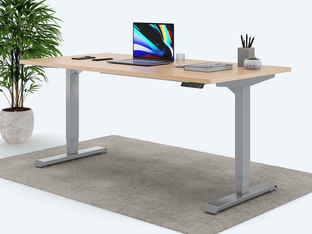 Desktopia Pro X - Elektrisch höhenverstellbarer Schreibtisch / Ergonomischer Tisch mit Memory-Funktion, 7 Jahre Garantie - (Buche, 120x80 cm, Gestell Grau) von Ergotopia