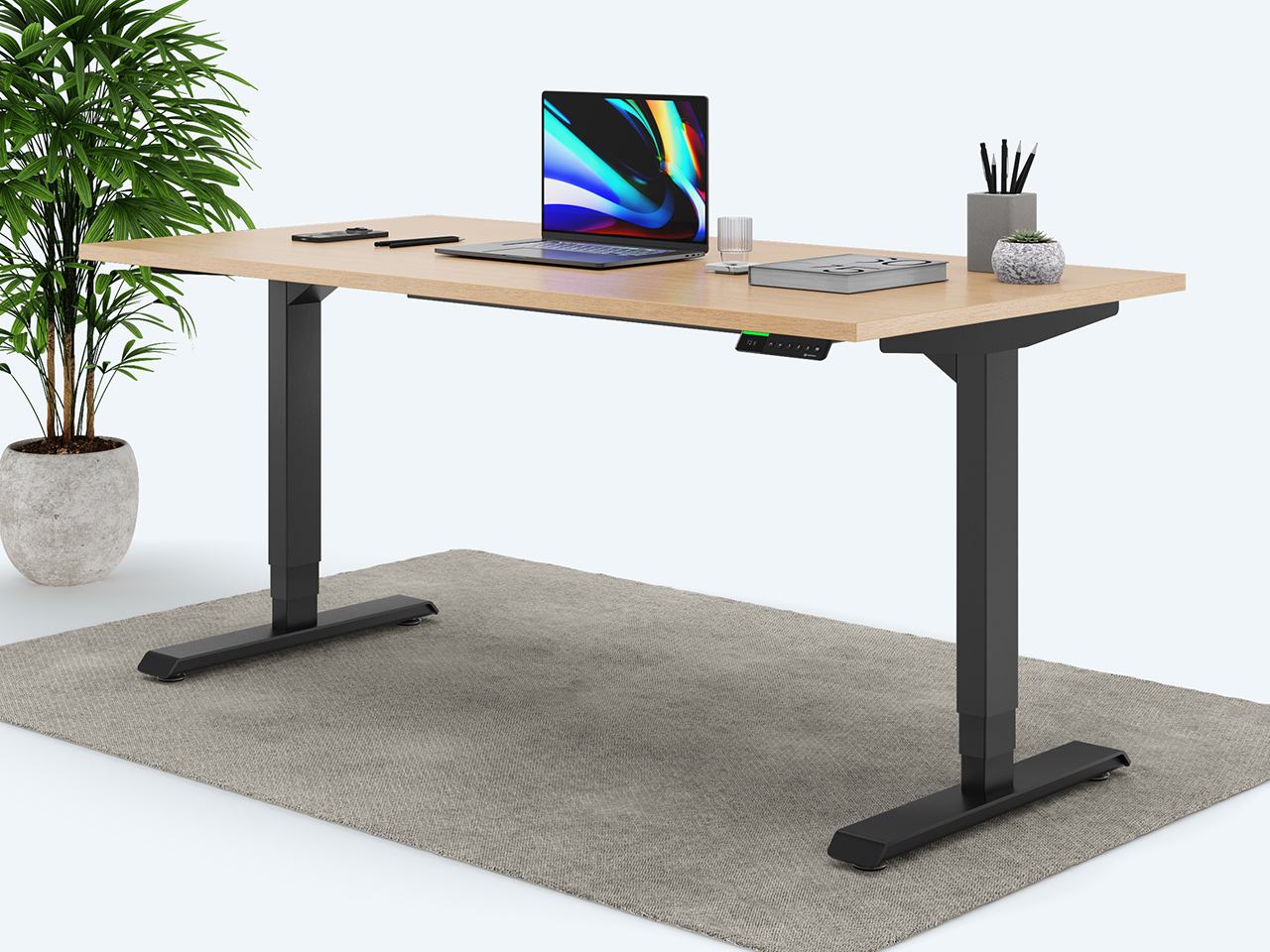 Desktopia Pro X - Elektrisch höhenverstellbarer Schreibtisch / Ergonomischer Tisch mit Memory-Funktion, 7 Jahre Garantie - (Buche, 120x80 cm, Gestell Schwarz) von Ergotopia