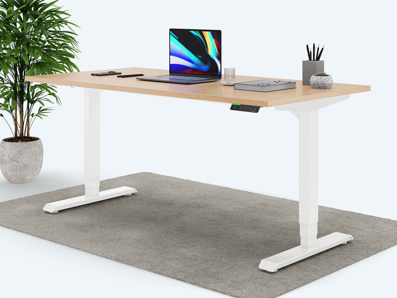 Desktopia Pro X - Elektrisch höhenverstellbarer Schreibtisch / Ergonomischer Tisch mit Memory-Funktion, 7 Jahre Garantie - (Buche, 120x80 cm, Gestell Weiß) von Ergotopia