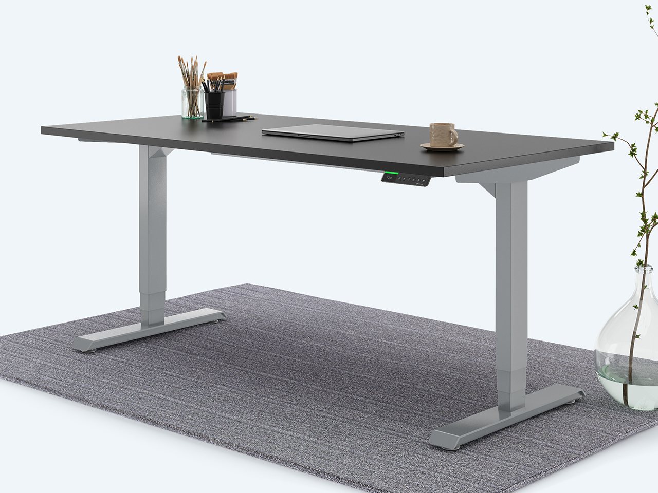 Desktopia Pro X - Elektrisch höhenverstellbarer Schreibtisch / Ergonomischer Tisch mit Memory-Funktion, 7 Jahre Garantie - (Schwarz, 160x80 cm, Gestell Grau) von Ergotopia