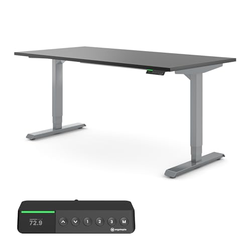 Ergotopia® Desktopia Pro X Elektrisch höhenverstellbarer Schreibtisch 7 Jahre Garantie Ergonomischer Stehtisch mit 9 Speicherplätzen (Schwarz, Gestell Grau, 160 x 80 cm) von Ergotopia