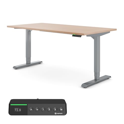 Ergotopia® Desktopia Pro X Elektrisch höhenverstellbarer Schreibtisch 7 Jahre Garantie Ergonomischer Stehtisch mit 9 Speicherplätzen (Buche, Gestell Grau, 120 x 80 cm) von Ergotopia