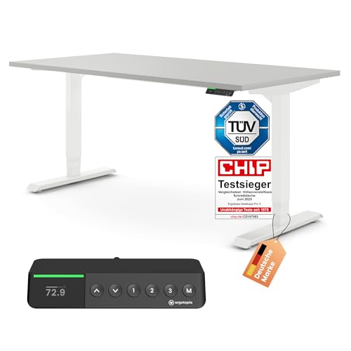 Ergotopia Desktopia Pro X Elektrisch höhenverstellbarer Schreibtisch, Ergonomischer Stehtisch für Büro oder Home Office (Grau, Gestell Weiß, 180 x 80 cm) von Ergotopia