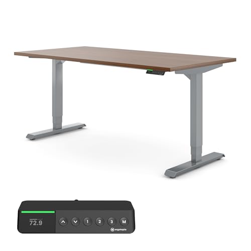 Ergotopia® Desktopia Pro X Elektrisch höhenverstellbarer Schreibtisch 7 Jahre Garantie Ergonomischer Stehtisch mit 9 Speicherplätzen (Nussbaum, Gestell Grau, 120 x 80 cm) von Ergotopia