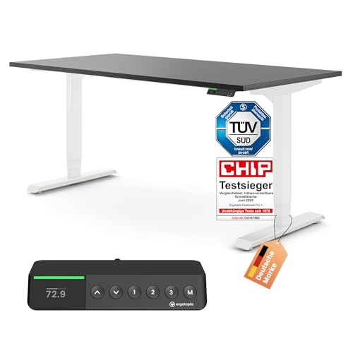 Ergotopia Desktopia Pro X Elektrisch höhenverstellbarer Schreibtisch, Ergonomischer Stehtisch für Büro oder Home Office (Schwarz, Gestell Weiß, 120 x 80 cm) von Ergotopia