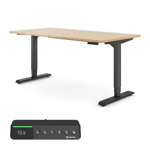 Ergotopia® Desktopia Pro X Elektrisch höhenverstellbarer Schreibtisch 7 Jahre Garantie Ergonomischer Stehtisch mit 9 Speicherplätzen (Bambus, Gestell Schwarz, 180 x 80 cm) von Ergotopia