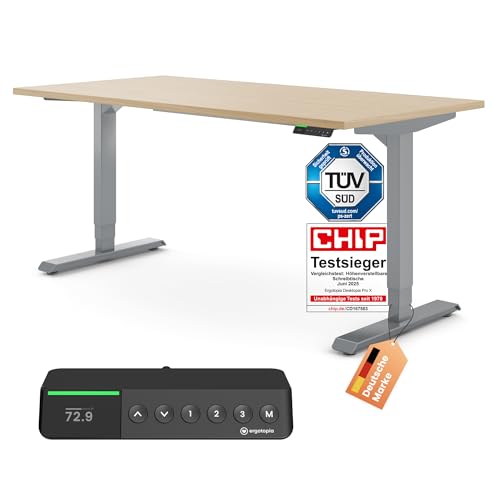 Ergotopia Desktopia Pro X Elektrisch höhenverstellbarer Schreibtisch, Ergonomischer Stehtisch für Büro oder Home Office (Ahorn, Gestell Grau, 120 x 80 cm) von Ergotopia