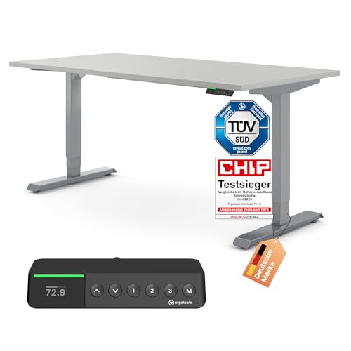 Ergotopia Desktopia Pro X Elektrisch höhenverstellbarer Schreibtisch, Ergonomischer Stehtisch für Büro oder Home Office (Grau, Gestell Grau, 120 x 80 cm) von Ergotopia