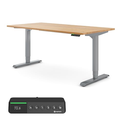 Ergotopia® Desktopia Pro X Elektrisch höhenverstellbarer Schreibtisch 7 Jahre Garantie Ergonomischer Stehtisch mit 9 Speicherplätzen (Eiche Echtholz massiv, Gestell Grau, 120 x 80 cm) von Ergotopia