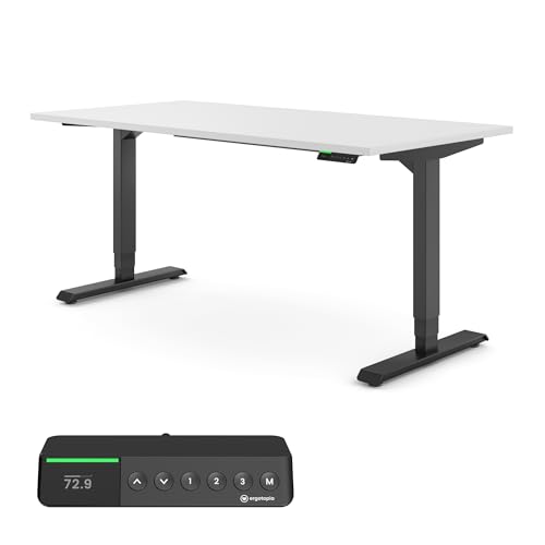 Ergotopia® Desktopia Pro X Elektrisch höhenverstellbarer Schreibtisch 7 Jahre Garantie Ergonomischer Stehtisch mit 9 Speicherplätzen (Weiß, Gestell Schwarz, 120 x 80 cm) von Ergotopia