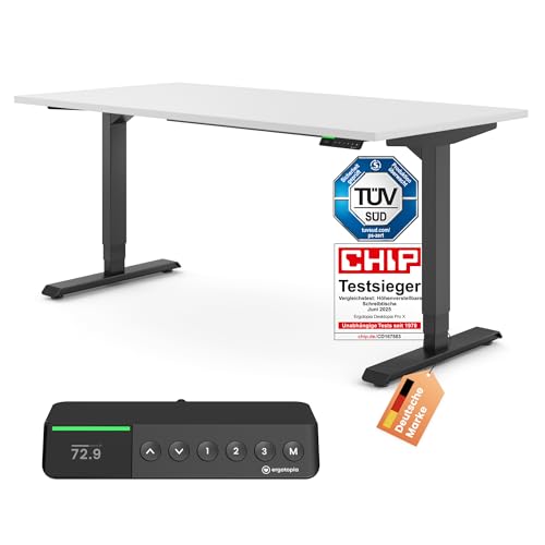 Ergotopia Desktopia Pro X Elektrisch höhenverstellbarer Schreibtisch, Ergonomischer Stehtisch für Büro oder Home Office (Weiß, Gestell Schwarz, 120 x 80 cm) von Ergotopia