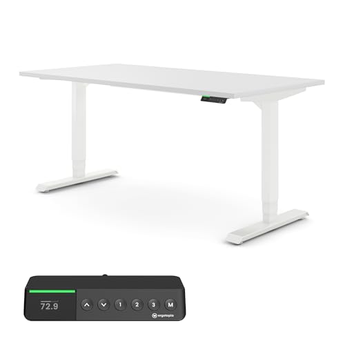 Ergotopia® Desktopia Pro X Elektrisch höhenverstellbarer Schreibtisch 7 Jahre Garantie Ergonomischer Stehtisch mit 9 Speicherplätzen (Weiß, Gestell Weiß, 120 x 80 cm) von Ergotopia