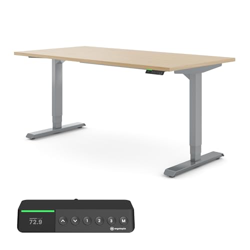 Ergotopia® Desktopia Pro X Elektrisch höhenverstellbarer Schreibtisch 7 Jahre Garantie Ergonomischer Stehtisch mit 9 Speicherplätzen (Ahorn, Gestell Grau, 160 x 80 cm) von Ergotopia