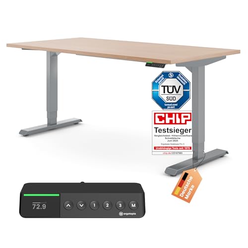 Ergotopia Desktopia Pro X Elektrisch höhenverstellbarer Schreibtisch, Ergonomischer Stehtisch für Büro oder Home Office (Buche, Gestell Grau, 160 x 80 cm) von Ergotopia