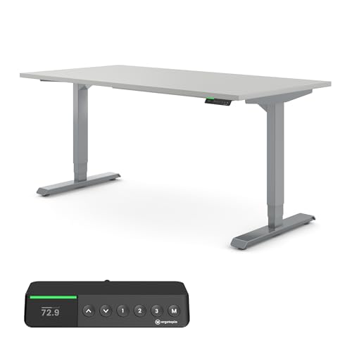 Ergotopia® Desktopia Pro X Elektrisch höhenverstellbarer Schreibtisch 7 Jahre Garantie Ergonomischer Stehtisch mit 9 Speicherplätzen (Grau, Gestell Grau, 160 x 80 cm) von Ergotopia