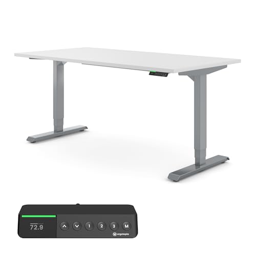 Ergotopia® Desktopia Pro X Elektrisch höhenverstellbarer Schreibtisch 7 Jahre Garantie Ergonomischer Stehtisch mit 9 Speicherplätzen (Weiß, Gestell Grau, 160 x 80 cm) von Ergotopia