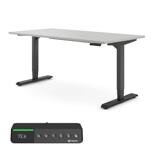 Ergotopia® Desktopia Pro X Elektrisch höhenverstellbarer Schreibtisch 7 Jahre Garantie Ergonomischer Stehtisch mit 9 Speicherplätzen (Grau, Gestell Schwarz, 160 x 80 cm) von Ergotopia