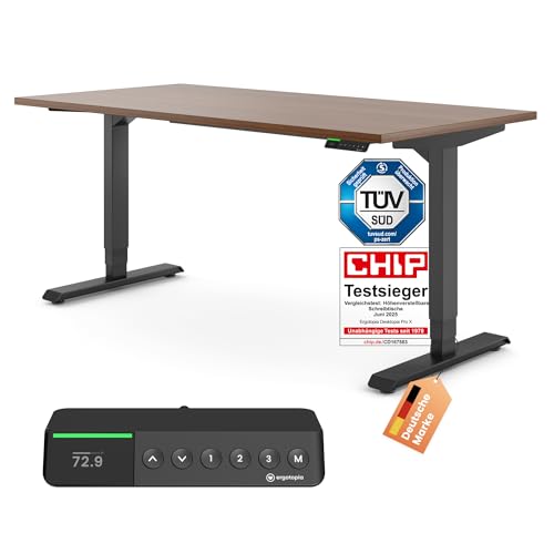 Ergotopia Desktopia Pro X Elektrisch höhenverstellbarer Schreibtisch, Ergonomischer Stehtisch für Büro oder Home Office (Nussbaum, Gestell Schwarz, 160 x 80 cm) von Ergotopia