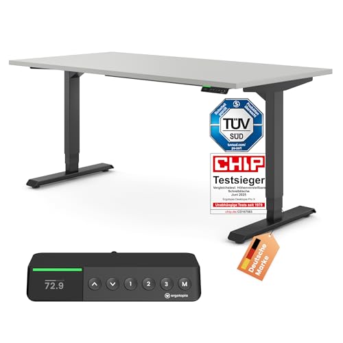 Ergotopia Desktopia Pro X Elektrisch höhenverstellbarer Schreibtisch, Ergonomischer Stehtisch für Büro oder Home Office (Grau, Gestell Schwarz, 180 x 80 cm) von Ergotopia