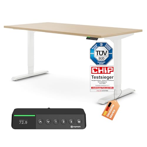 Ergotopia Desktopia Pro X Elektrisch höhenverstellbarer Schreibtisch, Ergonomischer Stehtisch für Büro oder Home Office (Ahorn, Gestell Weiß, 180 x 80 cm) von Ergotopia