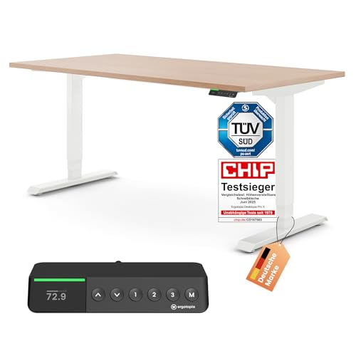 Ergotopia Desktopia Pro X Elektrisch höhenverstellbarer Schreibtisch, Ergonomischer Stehtisch für Büro oder Home Office (Buche, Gestell Weiß, 180 x 80 cm) von Ergotopia