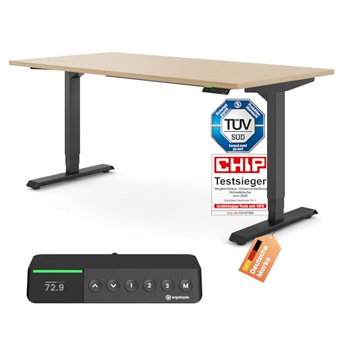 Ergotopia Desktopia Pro X Elektrisch höhenverstellbarer Schreibtisch, Ergonomischer Stehtisch für Büro oder Home Office (Ahorn, Gestell Schwarz, 180 x 80 cm) von Ergotopia