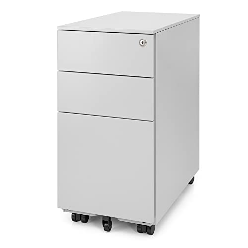 Ergotopia® Rollcontainer grau - abschließbarer Bürocontainer für Schreibtisch 60x30x52 cm (HxBxT) - Büro Container mit 3 Schubladen - Schreibtischcontainer abschließbar von Ergotopia