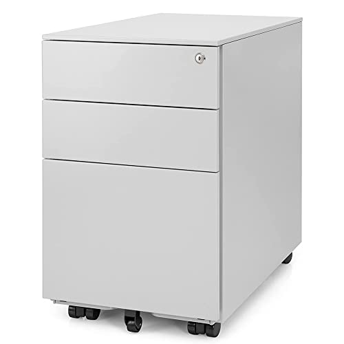 Ergotopia® Rollcontainer grau - abschließbarer Bürocontainer für Schreibtisch 60x39x52 cm (HxBxT) - Büro Container mit 3 Schubladen - Schreibtischcontainer abschließbar von Ergotopia