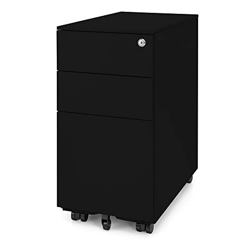 Ergotopia® Rollcontainer schwarz - abschließbarer Bürocontainer für Schreibtisch 60x30x52 cm (HxBxT) - Büro Container mit 3 Schubladen - Schreibtischcontainer abschließbar von Ergotopia