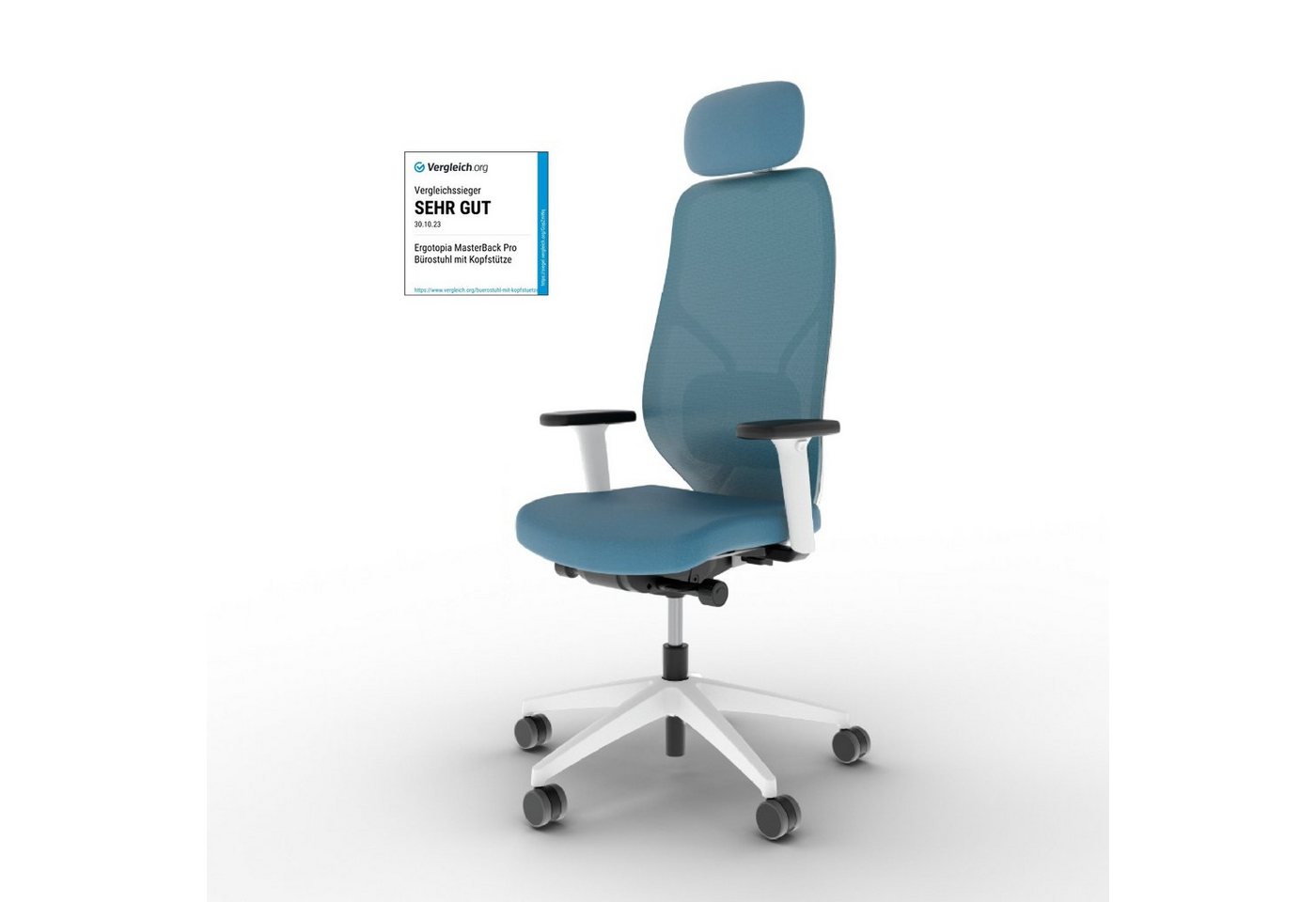 Ergotopia Bürostuhl MasterBack ergonomischer Schreibtischstuhl mit Kopfstütze (bereits montiert), 3D Neigungsmechanik, Synchronmechanik, 3D Armlehnen von Ergotopia
