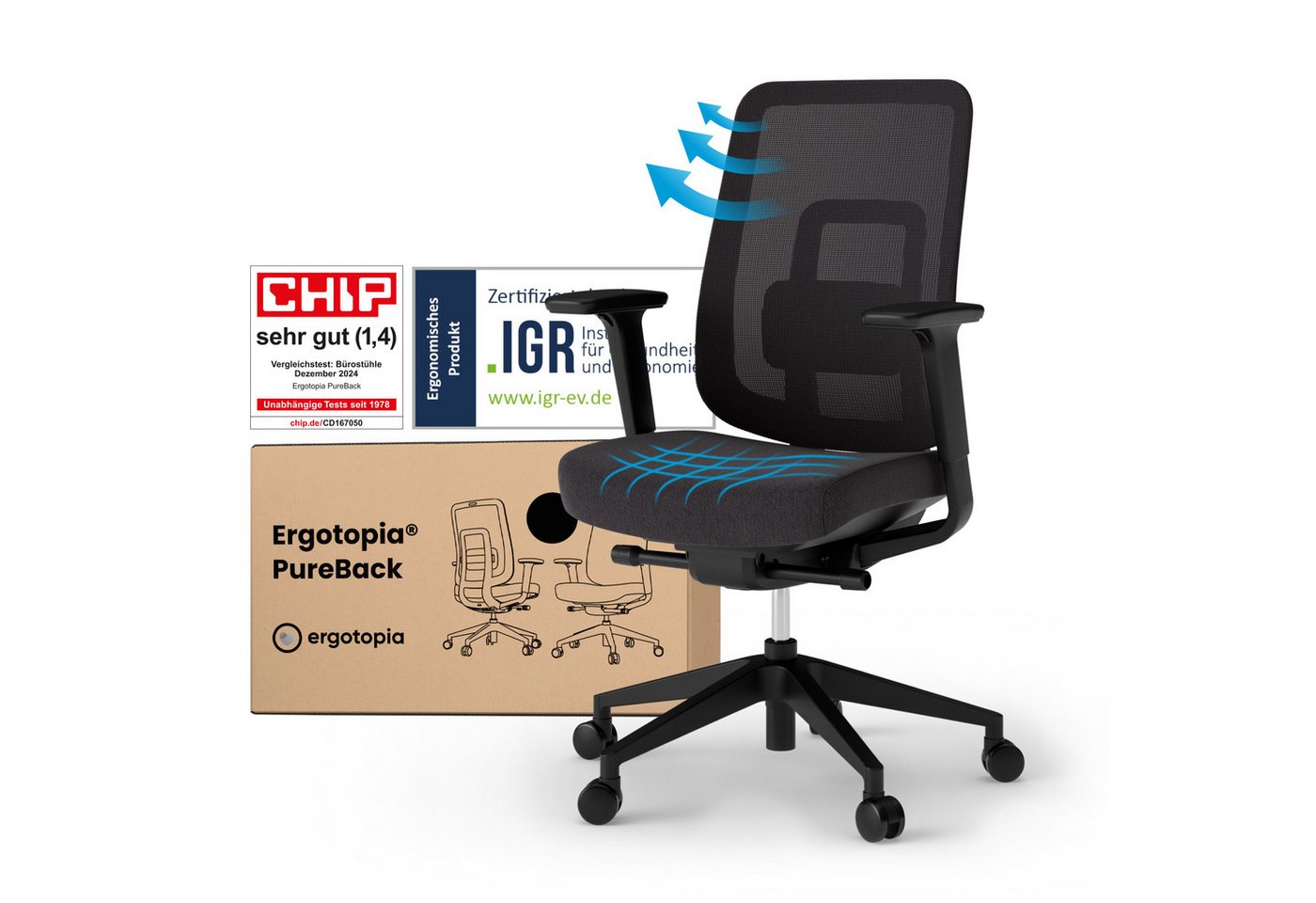 Ergotopia Bürostuhl PureBack ergonomischer Schreibtischstuhl von Ergotopia