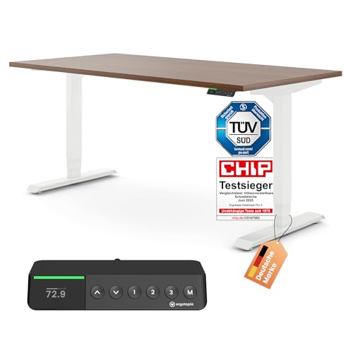 Ergotopia Desktopia Pro X Elektrisch höhenverstellbarer Schreibtisch, Ergonomischer Stehtisch für Büro oder Home Office (Nussbaum, Gestell Weiß, 180 x 80 cm) von Ergotopia