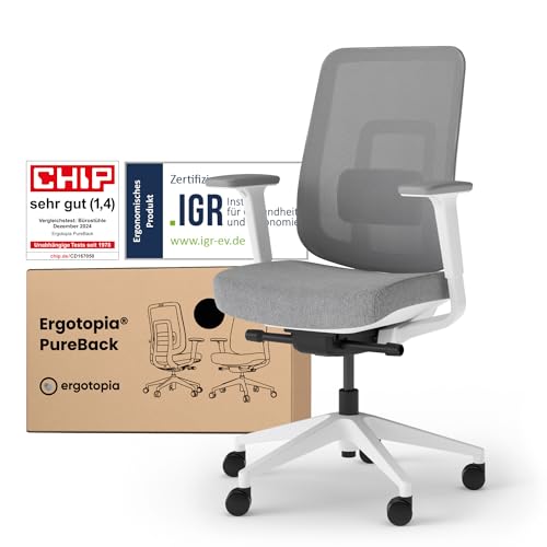 Ergotopia PureBack ergonomischer Bürostuhl – Schreibtischstuhl ergonomisch mit 4D-Armlehnen & Synchronmechanik – Für Home Office, Büro & Gaming – Bequemer Drehstuhl für gesundes Sitzen von Ergotopia