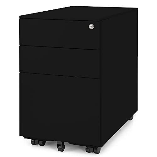 Ergotopia Rollcontainer schwarz - abschließbarer Bürocontainer für Schreibtisch 60x39x52 cm (HxBxT) - Büro Container mit 3 Schubladen - Schreibtischcontainer abschließbar von Ergotopia