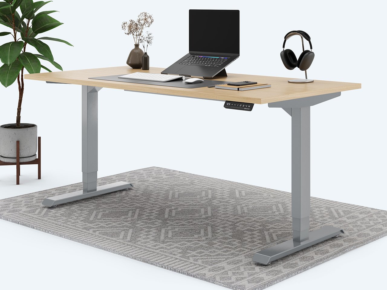 Ergotopia elektrisch höhenverstellbarer Schreibtisch / Ergonomischer Steh-Sitz Tisch mit Memory-Funktion (Ahorn, 120x80cm, Gestell Grau) von Ergotopia