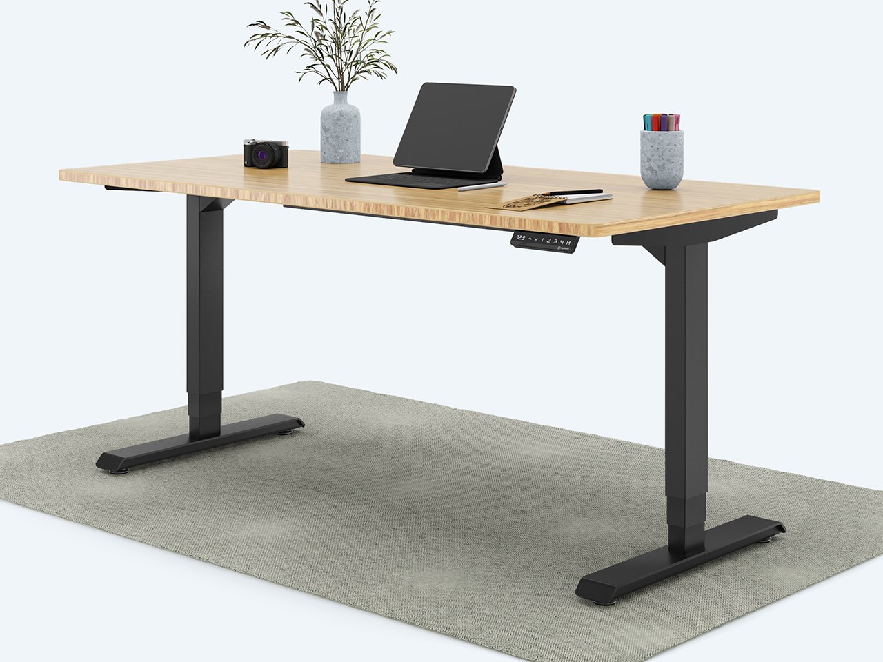 Ergotopia elektrisch höhenverstellbarer Schreibtisch / Ergonomischer Steh-Sitz Tisch mit Memory-Funktion (Bambus Echtholz, 160x80cm, Gestell Schwarz) von Ergotopia