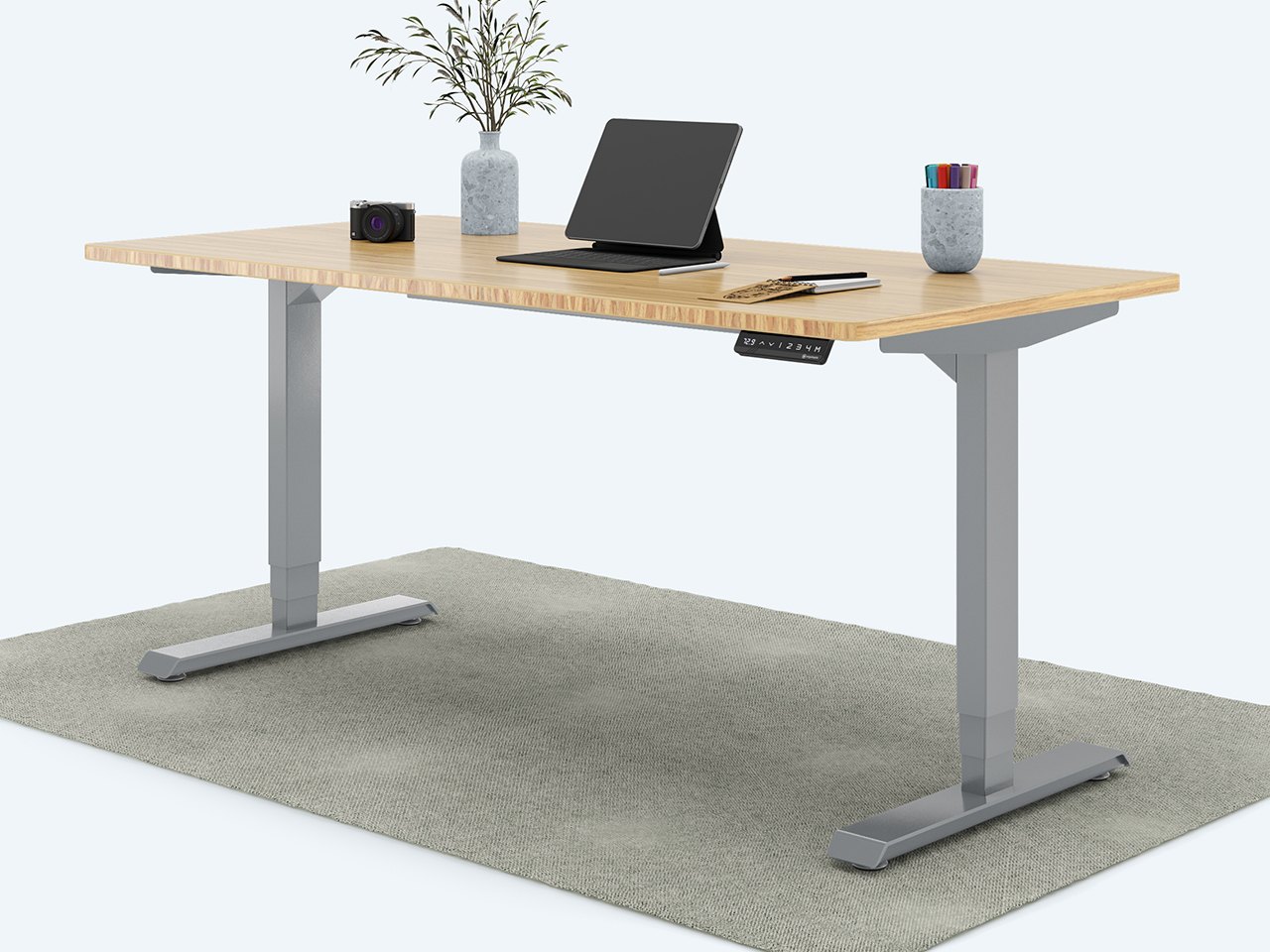 Ergotopia elektrisch höhenverstellbarer Schreibtisch / Ergonomischer Steh-Sitz Tisch mit Memory-Funktion (Bambus Echtholz, 180x80cm, Gestell Grau) von Ergotopia