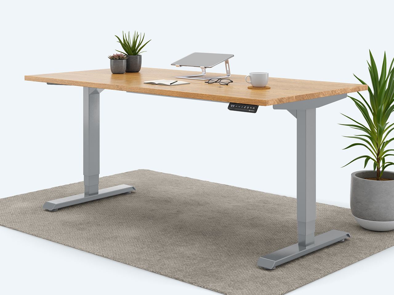 Ergotopia elektrisch höhenverstellbarer Schreibtisch / Ergonomischer Steh-Sitz Tisch mit Memory-Funktion (Eiche Echtholz, 160x80cm, Gestell Grau) von Ergotopia