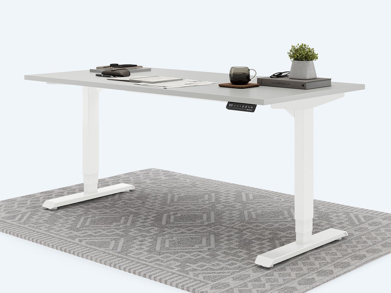 Ergotopia elektrisch höhenverstellbarer Schreibtisch / Ergonomischer Steh-Sitz Tisch mit Memory-Funktion (Grau, 160x80cm, Gestell Weiß) von Ergotopia