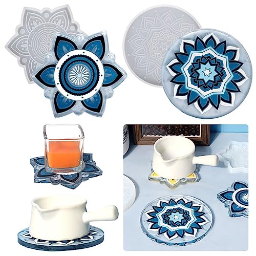 Ergouzi 2 Stück silikon untersetzer，silikonformen gießformen，gießformen silikon，silikonformen，gießformen，Mandala-Untersetzer-Silikonform von Ergouzi