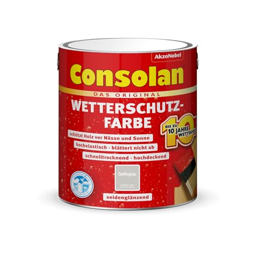 Consolan Wetterschutz-Farbe, Deckender Holzschutz für Außen, Delfingrau, 2,5L von Consolan